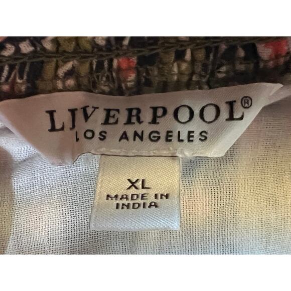 LIVERPOOL WOMENS SIZE XLARGE TIERED WOVEN MAXI SKIRT GEO PRINT PINK GREEN NEW - Picture 4 of 12